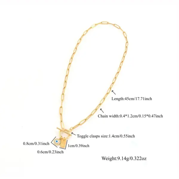 Wholesale Vintage Demon Rectangle Initial OT Buckle Pendant Gold 201 Stainless Steel Paperclip Chain Women's Necklace Demon Eye Universal Electroplated Zircon