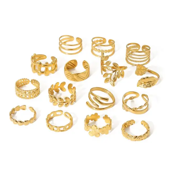 Wholesale PVD Coated 18K Gold Real Gold Plated Geometric Stainless Steel Modern Style Waterproof Non Tarnish Open Rings