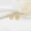 Wholesale 14K Real Gold Plated Copper Stud Earrings With Flowers Pattern And Zircon Inlay, Featuring 925 Sterling Silver Ear Pins