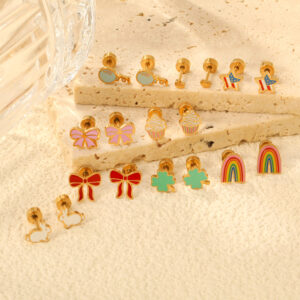 Wholesale Aliexpress Hot Selling Screw Stud Earrings European and American Ins Sweet and Cute Bow Rainbow Earrings Stainless Steel Earrings for Women