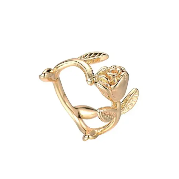 Wholesale Rose Pattern Couple Rings In Copper With 14K Real Gold Electroplated Finish Featuring Artificial Gemstones