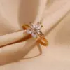Wholesale PVD Coated Real Gold Plated 18K Gold Flower 304 Stainless Steel Simple Style Waterproof Non Tarnish Open Rings