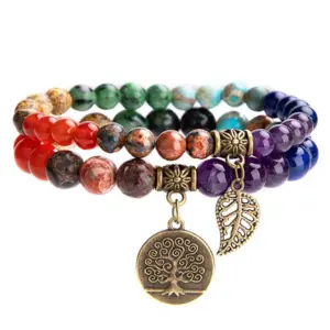 Wholesale Couple Double Row Tiger Eye Stone Bracelet Men's Lapis Lazuli Tree Of Life Pendant Jewelry Geometric Design