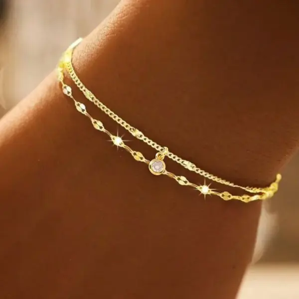 Wholesale 2 Pieces/Set Women's Jewelry Bracelet Set Beach Vacation Style Cross Heart Shape Water Plated Copper Zircon Asymmetric Sparkling Zircon Pendant Lip Chain Stacking