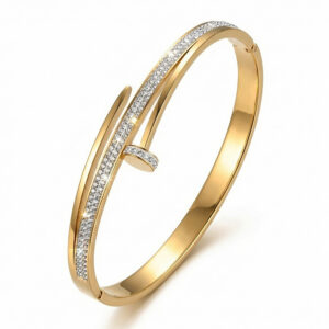 Gold nail bracelet with diamonds / Vacuum real gold electroplating in full-body stainless steel furnace