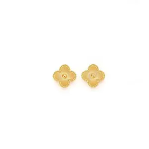 Golden Four Leaf Clover Ear Stud