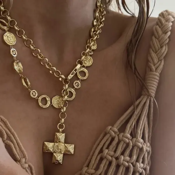 Wholesale Titanium Steel 18k Gold Plated Retro Cross Plating Pendant Necklace