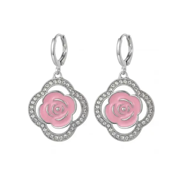 Wholesale Rose Earrings For Women In Natural Pink, New Style Alloy With Electroplated Gold Plating Process