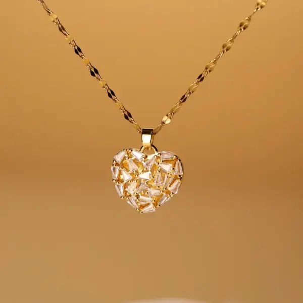 oly-27fb843121ebca599c8e6ac0153630c1 Wholesale Jewelry Elegant Glam Heart Shape Stainless Steel Zircon Plating Inlay Pendant Necklace