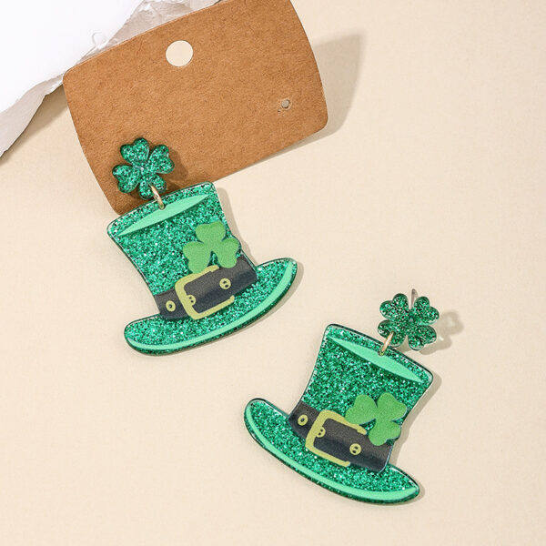 oly-28074be0453822c60dcab45b506bbd21 Wholesale St Patrick Carnival personalized fashion earrings exaggerated green hat Clover women's earrings