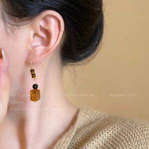 A2734 brown b-maillard amber tiger eye stone earrings