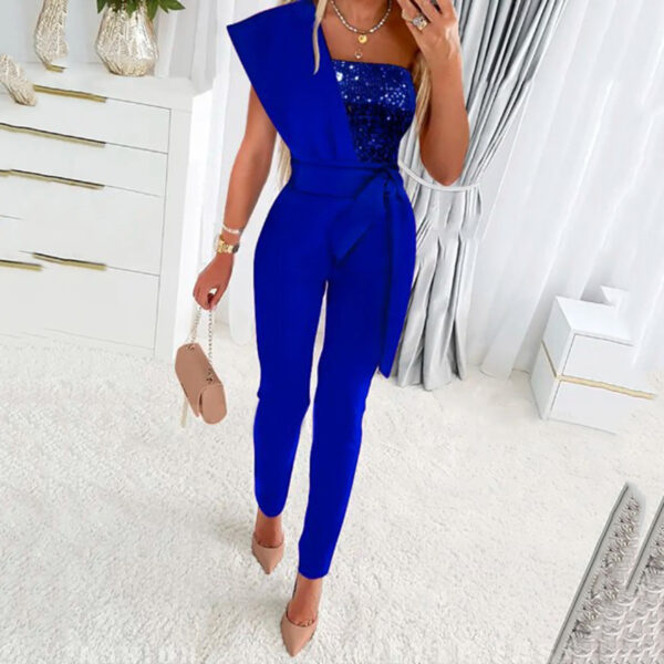 oly-2879b2cbf68716cc0d42c9e0002397a0 Wholesale printed jumpsuit solid color sleeveless belt decorative jumpsuit slim-fit stitching bead women’s clothing