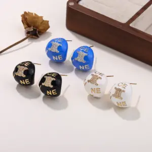 Wholesale Hypoallergenic Letter Stud Earrings For Women In Copper With KC Golden Plated UV Plating And Zircon Inlay