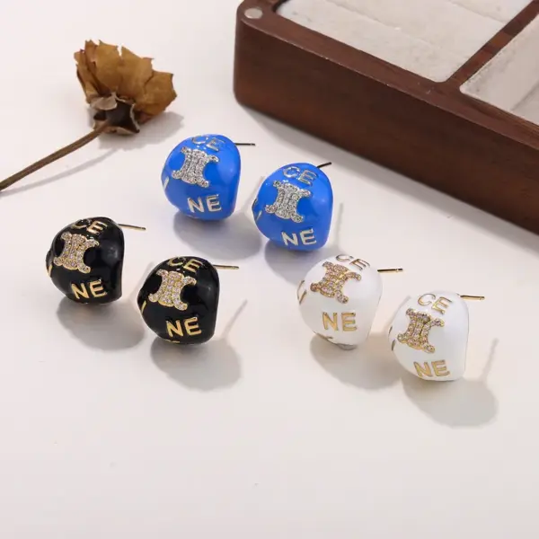 Wholesale Hypoallergenic Letter Stud Earrings For Women In Copper With KC Golden Plated UV Plating And Zircon Inlay