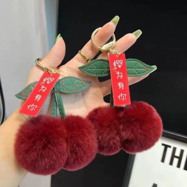 Wholesale imitation rex rabbit fur cherry car key chain pendant ins plush ball bag pendant gift