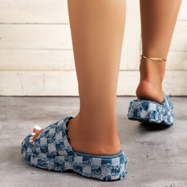 Wholesale women’s shoes summer wedge platform beach outerwear plaid denim slippers plus size women