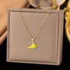 Wholesale Women’s Fish Pendant Necklace With Inlay Artificial Rhinestones, 18K Real Gold Plated Copper, Water Plating On Cable Chain