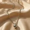 Wholesale 18K Gold Plated 304 Stainless Steel Vacuum Electroplating (In Furnace) Ball Handmade Good Luck Solid Round Bead Pendant Necklace For Women