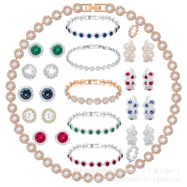 Wholesale Alloy necklace set with crystal-set round-cut bracelet, earrings, and ring