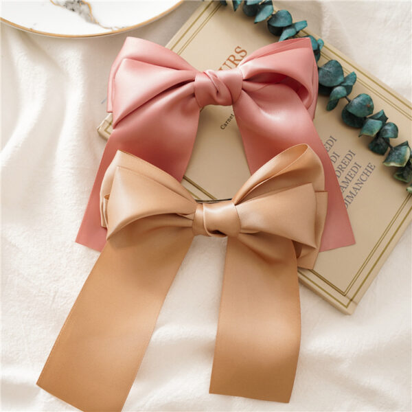 oly-28b588aa17b8b5477b68174f2e1f2f2e Wholesale Fabric Sade Bow Ribbon Steel Clip Solid Color Knot Women's Hair Spring Clip Jewelry