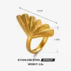 Wholesale Ion Plating (IP) 18K Gold Plated Ginkgo Leaf 304 Stainless Steel IG Style Waterproof Non Tarnish Open Rings