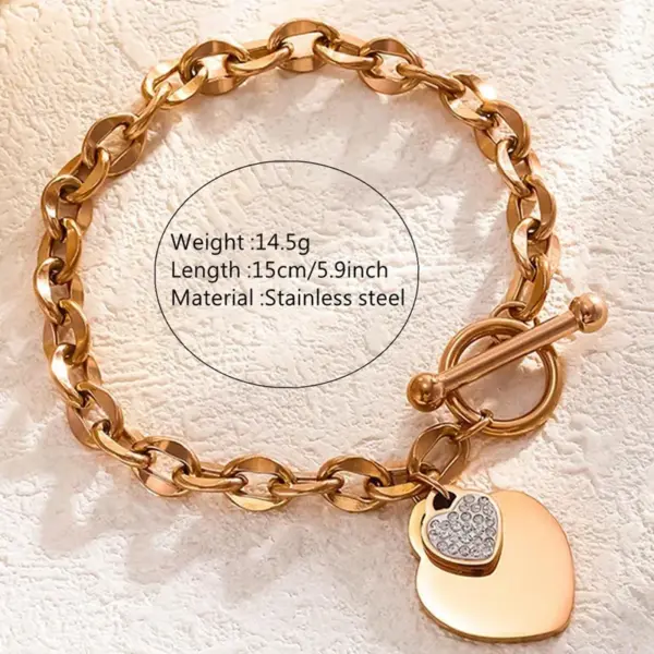 Wholesale 304 Stainless Steel Plastic Heart Shape Ion Plating (IP) Artificial Rhinestones 18K Gold Plated Simple Style Waterproof Non Tarnish Inlay Regular Chain Lobster Trigger Clasp Closure Rose Gold Multicolor-Golden Yellow Silver Bracelets