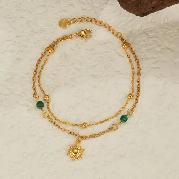 Wholesale Two-layer Simple Gold-plated 18K Sun Pendant Bracelet For Women, Simple Design Adjustable Clasp Wrist Accessory