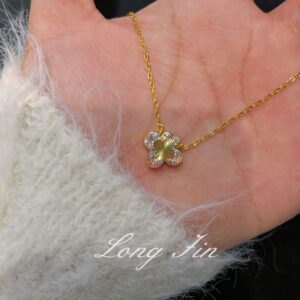 Xl519 four leaves autumn gold and white diamond necklace