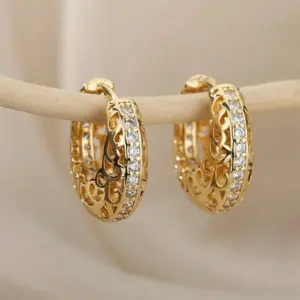 Wholesale Geometric Inlay Earrings For Women In Copper With KC Golden Plated Water Plating And Zircon Inlay