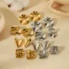 Wholesale PVD Coated Real Gold Plated 18K Gold Quadrilateral Circle Heart Shape 304 Stainless Steel Simple Style Waterproof Non Tarnish Ear Studs