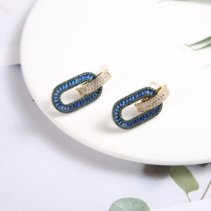 oly-28f0a7b3123e39b7daa73fd849c9610f Wholesale New fashion simple gorgeous romantic inlaid zircon Rhine blue oval earrings for women Valentine's Day gift