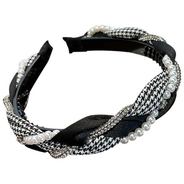 Wholesale French High-end Hair Accessories Twist Rhinestone Pearl Headband High Cranial Top Face Small Headband Non-slip Hair Clip Headwear for Women