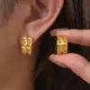 Wholesale PVD Coated Real Gold Plated 18K Gold C Shape 304 Stainless Steel Simple Style Shiny Waterproof Non Tarnish Earrings