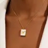 Wholesale Classic Style Square Necklace For Women In 304 Stainless Steel With 18K Real Gold Plated Handmade Chain, Perfect For Independence Day