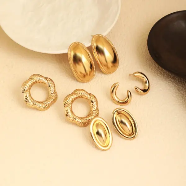 Wholesale Elegant Geometric Texture Line Splicing Design Sensation Style Earrings Stainless Steel Hypoallergenic