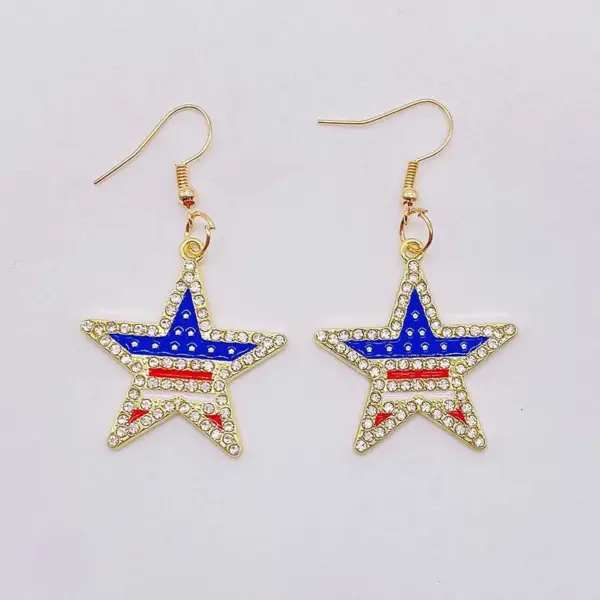 Wholesale Independence Day Star Alloy Earrings Festival Jewelry Heart Shaped USA Flag Design Women's Fashion Accessories