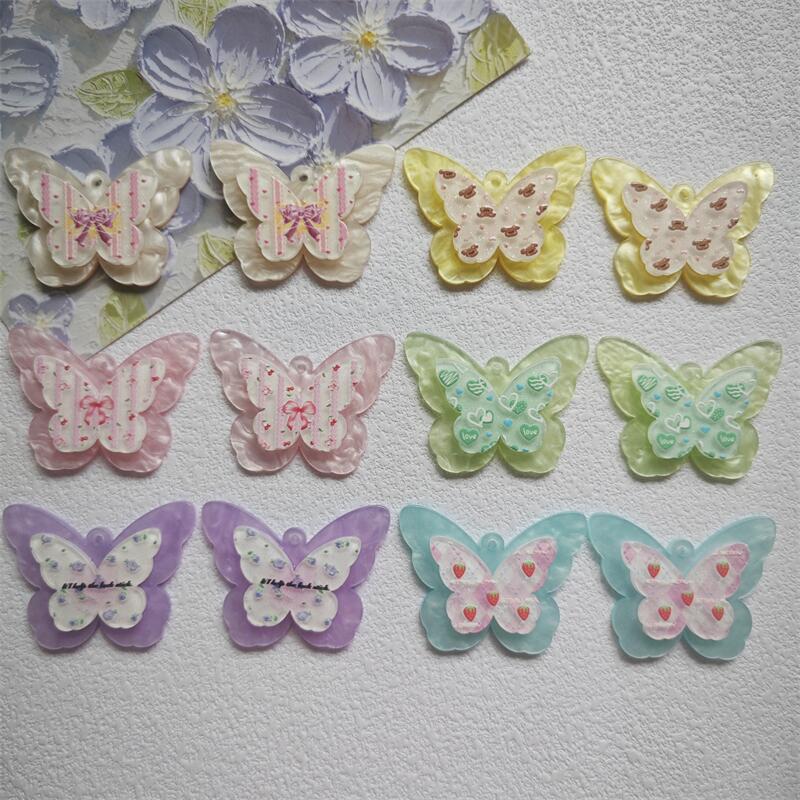 Wholesale Water Pattern Double Butterfly Cute Cartoon Hole Pendant Embossed Printing Design Acrylic Jewelry Accessories DIY