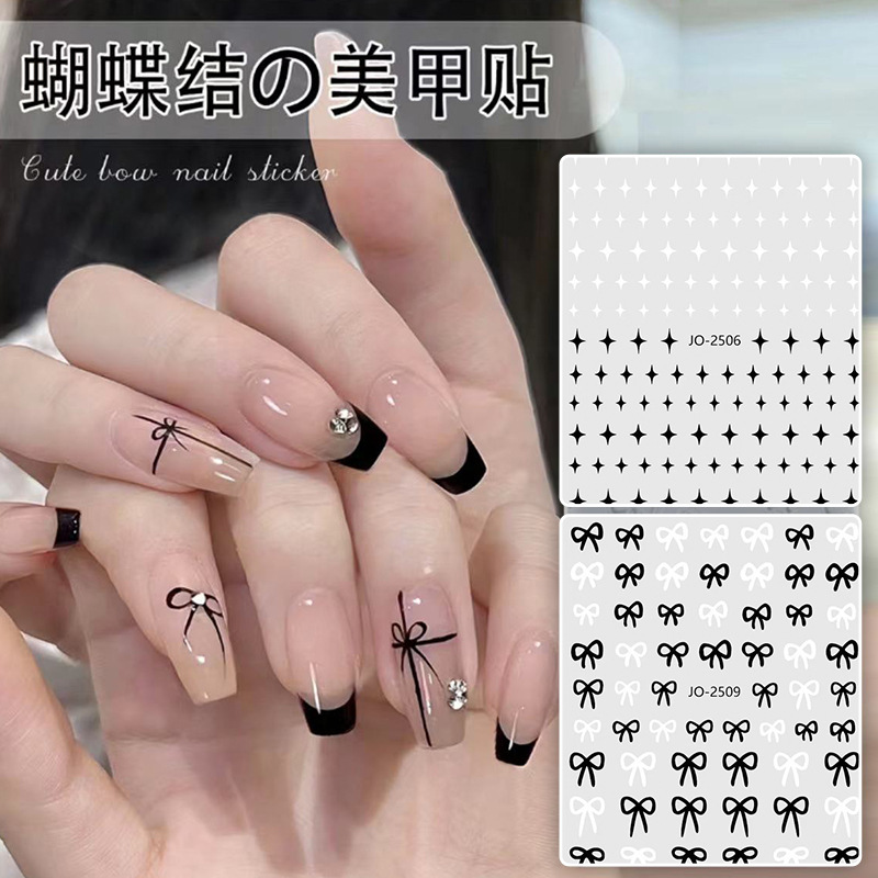 Wholesale Internet Celebrous Nail Art Sticker Black and White Simple Bow Star Thin Ligament Back Glue Star Mans Nail Art Nail Sticker
