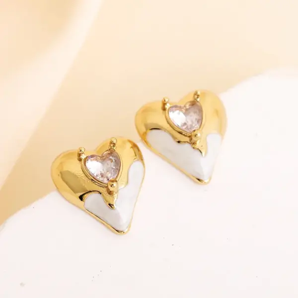 Wholesale 1 Pair Elegant Romantic Sweet Heart Shape Enamel Inlay 304 Stainless Steel Zircon Ear Studs