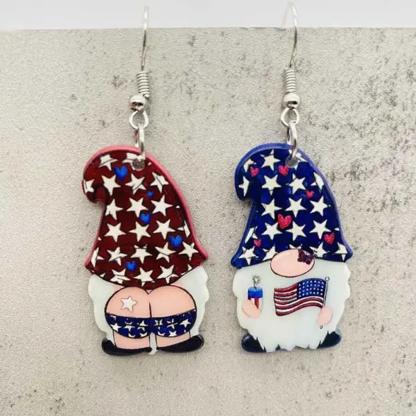 Wholesale Acrylic Earrings American Independence Day Flag Dwarf Style Geometric Pattern Cartoon Character Women's Jewelry