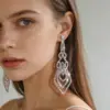 Wholesale Rhinestone Tassel Rhombus Geometric Stud Earrings Full Copper Material Full Diamond Earrings Street Style Silver Plated Drop Earrings