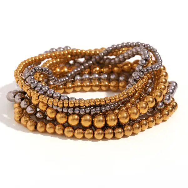 Wholesale Fashion Round Beaded 304 Stainless Steel 18K Gold Plated Bracelets In Bulk