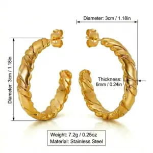 Wholesale Round Hypoallergenic Earrings For Women In 18K Real Gold Plated 304 Stainless Steel With 0.05µm-0.08µm Electroplated Coating
