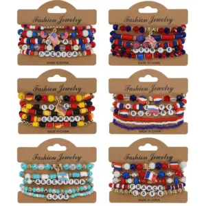 Wholesale Unisex National Flag Beaded Glass Bracelets In Bohemian Style