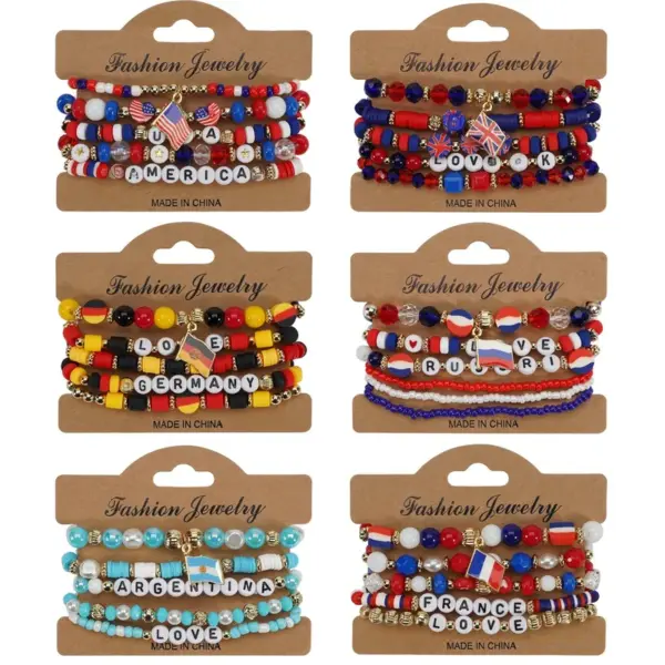 oly-2972b02962610d23416af26d5a518ae8 Wholesale Unisex National Flag Beaded Glass Bracelets In Bohemian Style
