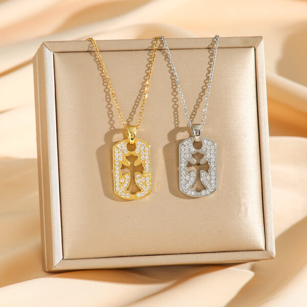 Wholesale Cross-shaped colored zircon pendant titanium steel necklace clavicle chain