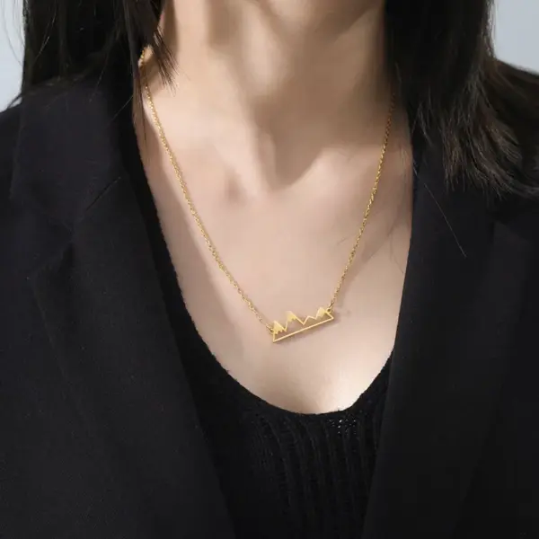 Wholesale Jewelry Simple Style Mountain 304 Stainless Steel Gold Plated Hollow Out Stainless Steel Necklaces
