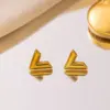 Wholesale 304 Stainless Steel V Shape PVD Coated 18K Real Gold Plated Elegant Simple Style Waterproof Non Tarnish Gold Bracelets Earrings Necklace