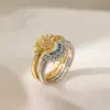 oly-299319cae8a9d09300f31a7d5244d283 Wholesale Copper 18K Gold Plated Inlay Sun Moon Artificial Rhinestones Open Rings