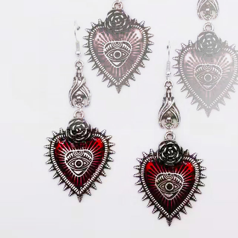 Wholesale European and American jewelry dark gothic punk wind field rose heart-shaped Blood Devil eye drop oil bat earrings